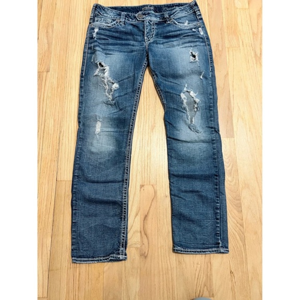 Silver Jeans Co‎ Tuesday Slim Distressed Low Rise Jeans Medium Wash W31 L31